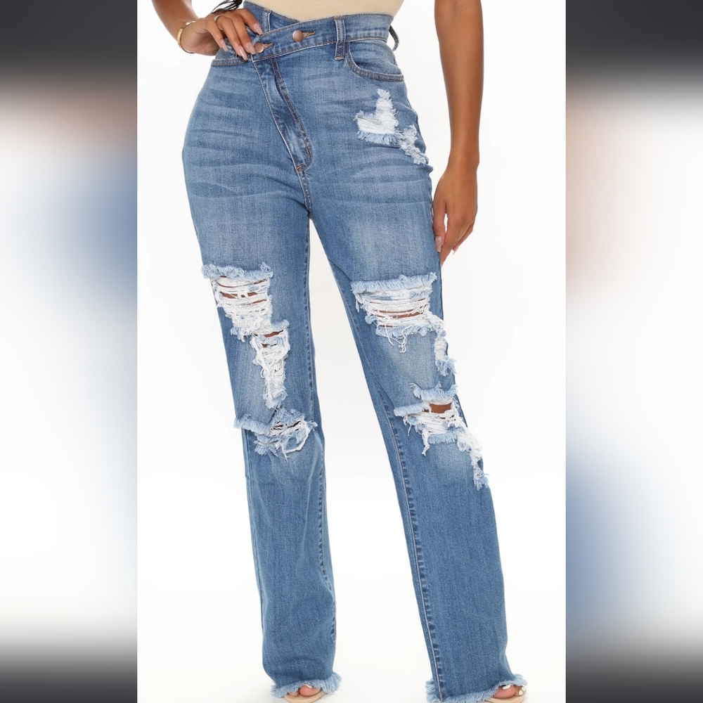 Fashion Nova Light Blue Ripped Boyfriend Jeans